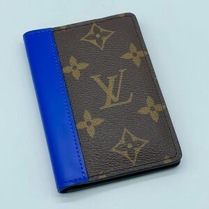 Louis Vuitton Brown Monogram Macassar Pocket Organizer Wallet Blue, New w/o tags